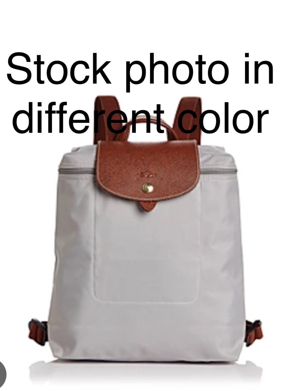 Longchamp Le Pliage Backpack Gray Nylon Brown Leather Travel Daypack Foldable - Picture 2 of 8